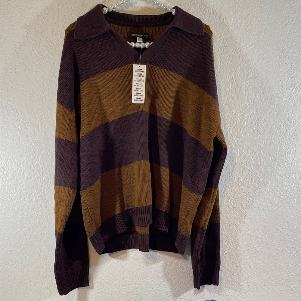 URBAN OUTFITTERS Brown Striped Sweater Top Size Medium NEW - Picture 2 of 12